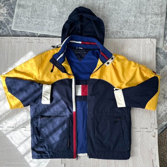 Vintage Tommy Hilfiger 90s Jacket Water Repellent Jacket With Packable Hood - Picture 1 of 8